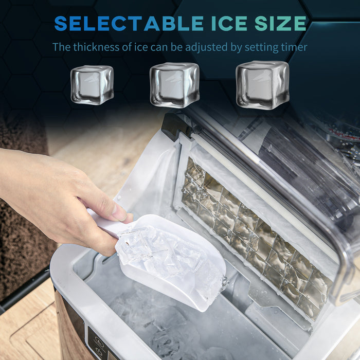 Portable Countertop Ice Maker - 20Kg/24Hrs Production, 24 Quick-Freeze Cubes in 14-18 Mins - Stainless Steel, 3.2L Capacity, Adjustable Ice Cube Size, Self-Cleaning with Scoop and Basket, Ideal for Home Use, Black