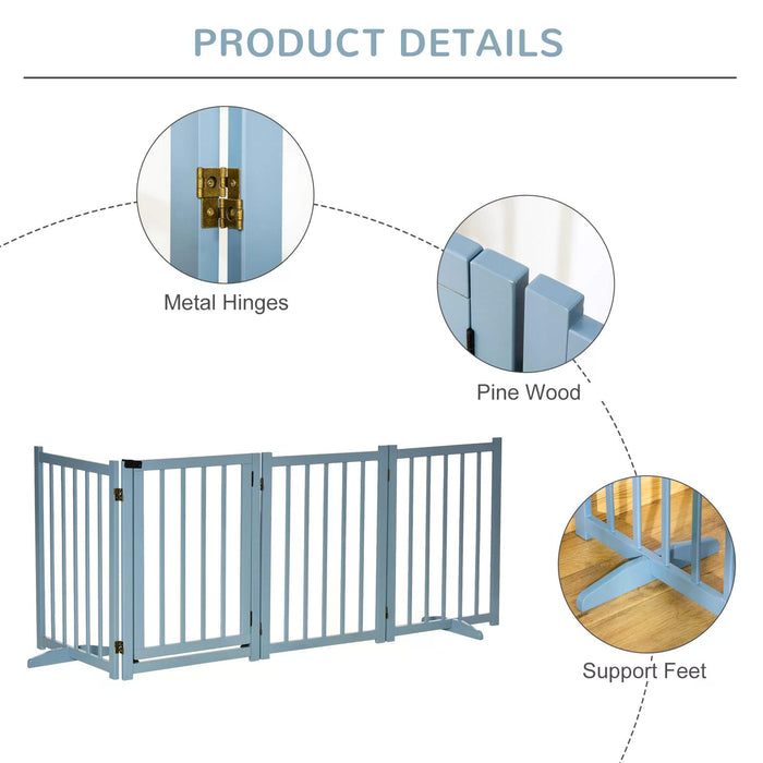 Freestanding Foldable Wooden Pet Gate - 4-Panel Dog Safety Barrier with Support Feet - Ideal for Small to Medium Pooches, Doorways & Stairs, Blue