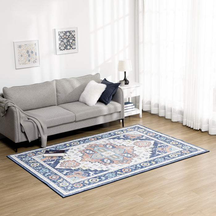 Vintage Persian Design - Boho Bohemian Large Area Rug for Living Room, Bedroom, Dining Room, 160x230 cm in Blue - Elegant Home Decor and Comfort Upgrade