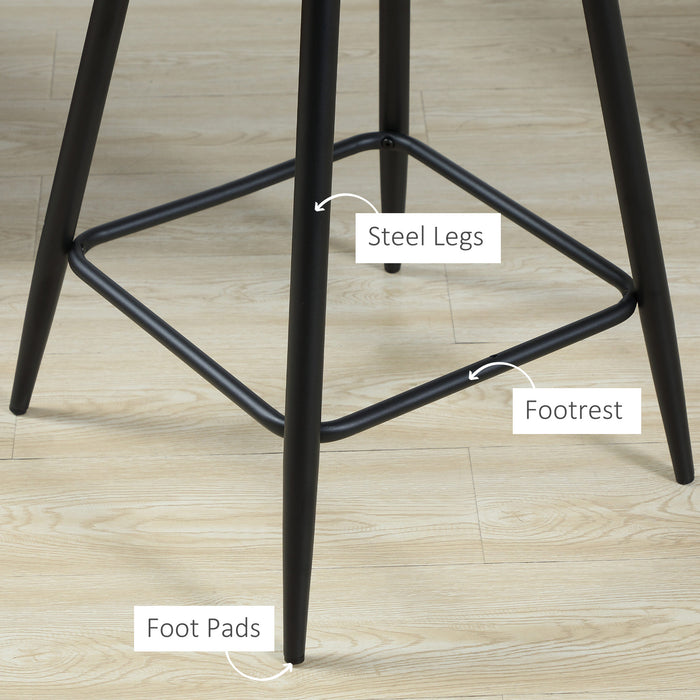 Velvet-Touch Fabric Counter Height Bar Chairs, Set of 2 - Sturdy Steel-Legged Kitchen Stools in Blue - Ideal for Dining and Entertainment Areas