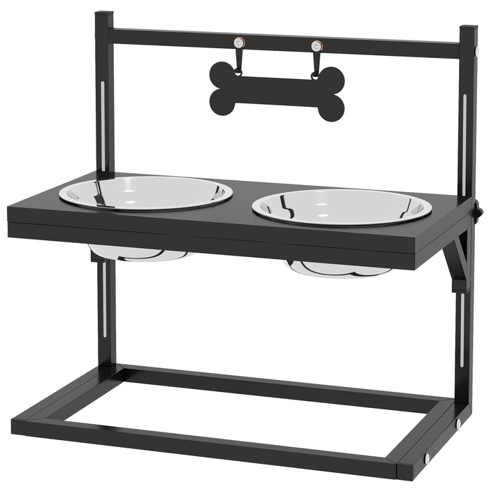 Elevated Pet Feeding Bowls with Stand - Adjustable Height for Small to Large Dogs, Sturdy Design - Black Comfort Dining Solution for Your Canine