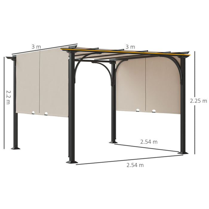 Outdoor Retractable Pergola 3x3m - Adjustable Canopy Gazebo for Garden, Beige - Ideal for Patio Shelter and Backyard Shade