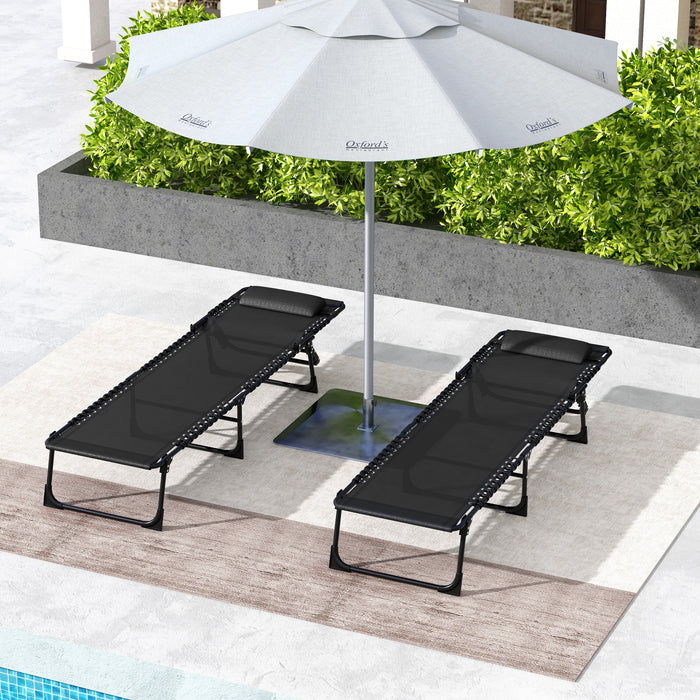 2 Pcs Folding Sun Lounger - Beach Chaise Chair with 4-Position Adjustable Back, Garden Cot Camping Recliner - Ideal for Poolside, Patio Relaxation and Outdoor Comfort
