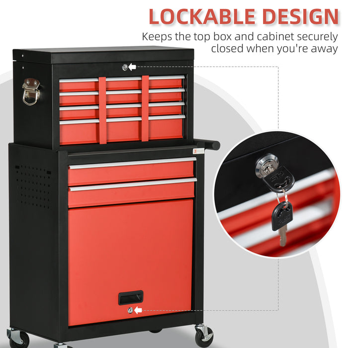 Workshop Trolley Tool Cabinet on Wheels - 6-Drawer Unit with Smooth Ball Bearing Slides, Lockable Roll Cab - Portable Storage Solution for Mechanics and DIY Enthusiasts