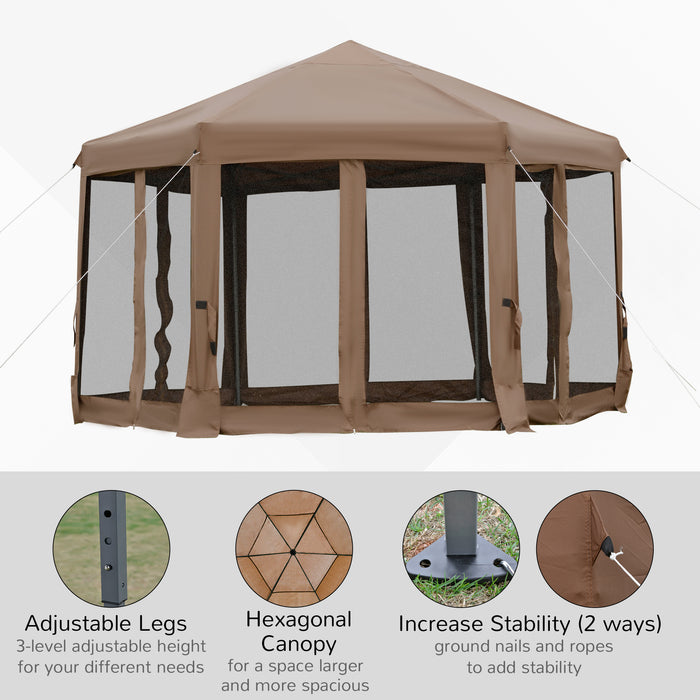 Hexagonal Canopy Tent with Mesh Sidewalls - 3.2m Pop Up Gazebo for Outdoor Events, Sun Protection - Includes Handy Bag for Easy Transport, Ideal for Garden Parties and Picnics