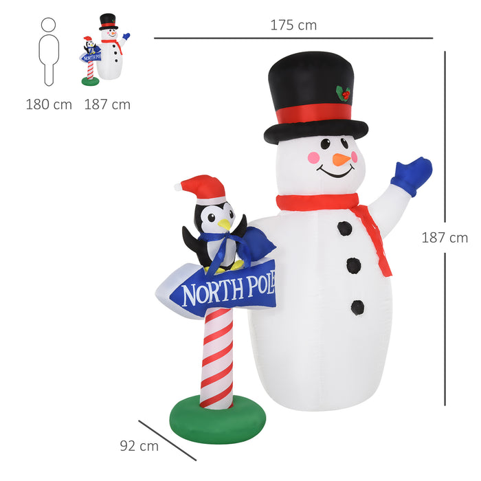Inflatable Snowman & Penguin with North Pole Sign - 1.9m LED-Lit Christmas Holiday Yard Decor - Perfect for Indoor/Outdoor Festive Lawn Display