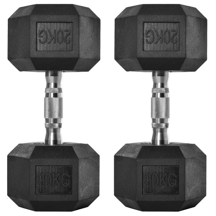 Rubber Hex Dumbbell Set - 2-Pack, 20kg Each, Portable Hand Weights for Strength Training - Ideal for Home Gym and Fitness Enthusiasts