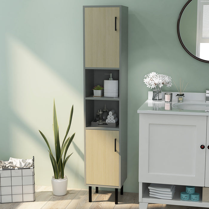 Tall Free Standing Bathroom Cabinet with Door - Includes Adjustable Shelves, 31.4x30x165cm Dimensions - Ideal Storage Solution for Toiletries and Linens