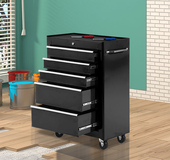 HOMCOM Heavy-Duty Tool Chest - 5-Drawer Steel Storage Cabinet, Black - Ideal for Workshop Organization and Tool Safety