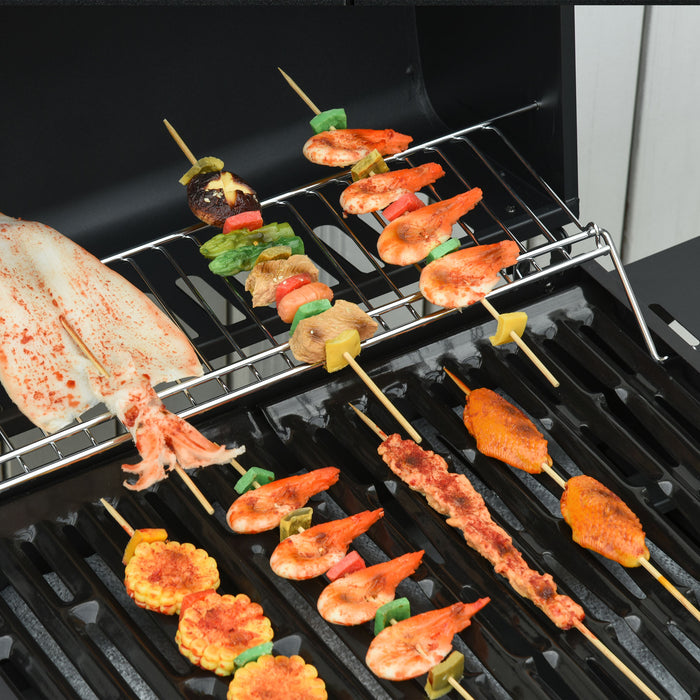 3+1 Burner Gas BBQ Grill with Side Burner - Outdoor Barbecue Trolley, Warming Rack, Storage Cabinet - Ideal for Garden Cooking and Entertainment