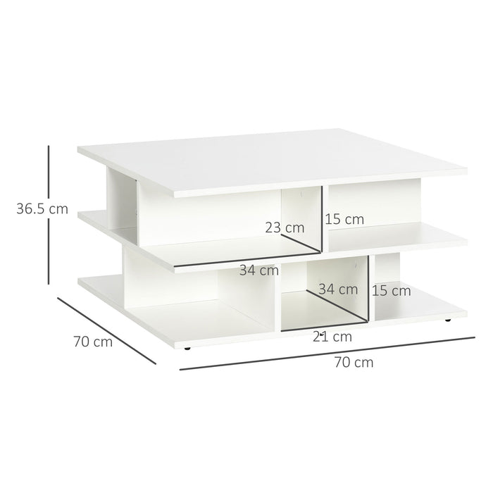 Modern White Square Coffee Table - Cocktail Centerpiece with Ample Storage, 70cm - Ideal for Living Room Organization and Style
