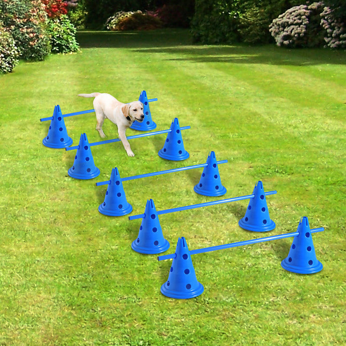 Dog Agility Training Set - Indoor & Outdoor Exercise Equipment with 5 Jump Bars & 10 Cones - Perfect for Puppy Play, Running, Jumping Skill Development