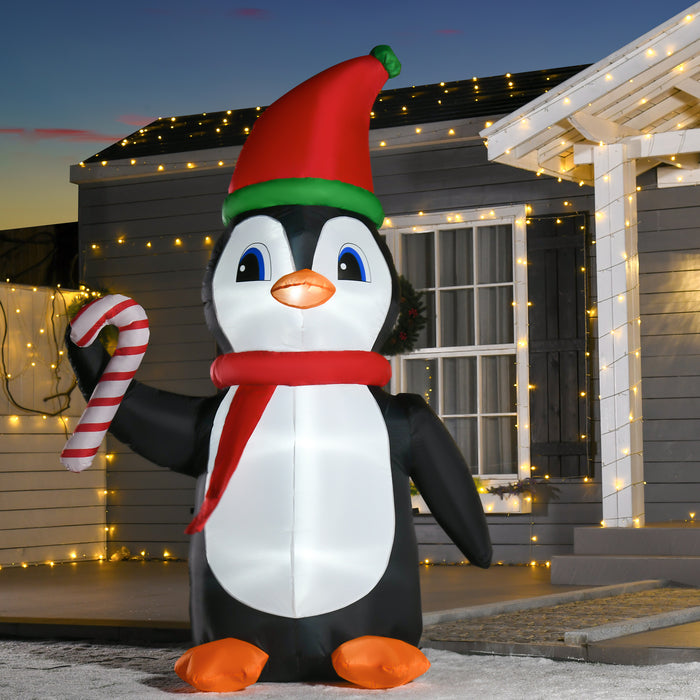 Inflatable 2.5m Christmas Penguin with Candy Cane - LED-Lit Blow-Up Yard Decor - Perfect for Holiday Outdoor Display