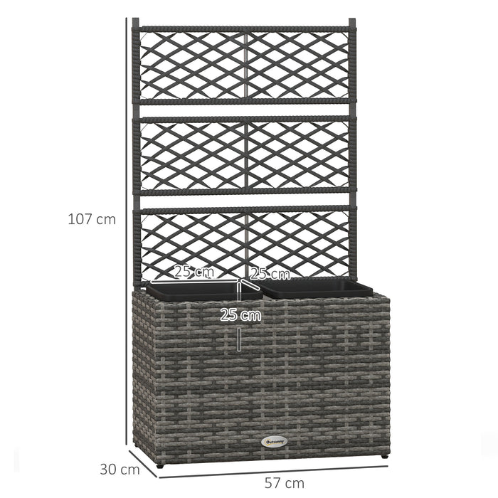 Garden Rattan Planter with Trellis - 22L Capacity Mixed Grey PE Rattan Free Standing Raised Flower Bed with Dual Plant Boxes - Ideal for Climbing Plants and Outdoor Decoration