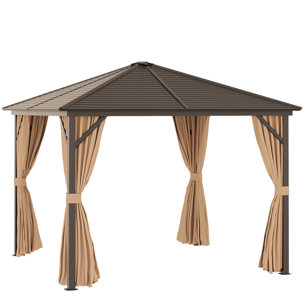Steel Hardtop Gazebo - Patio Tent Outdoor Sun Shelter with Aluminum Frame and Curtains - Ideal for Backyard Entertaining and Relaxation