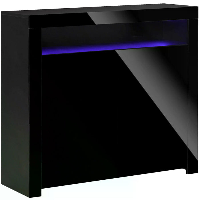 Modern High Gloss Sideboard with LED Lights - Multipurpose Buffet Cupboard with RGB Lighting - Sleek Storage for Entryway, Dining or Living Room, Black