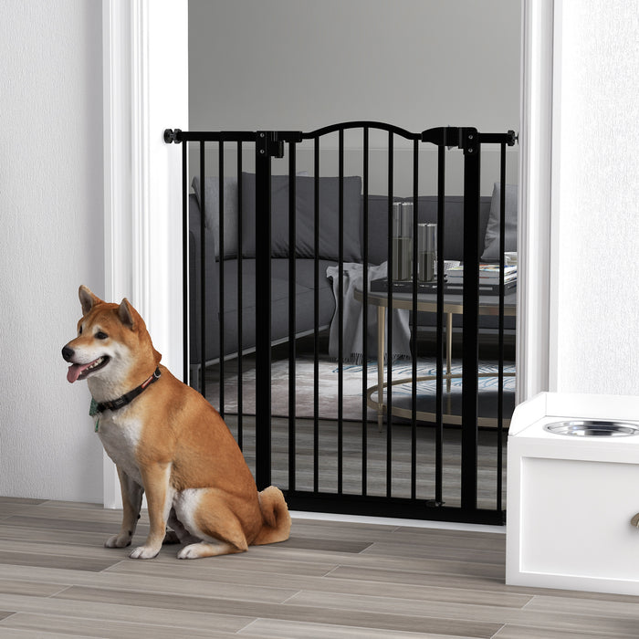 Folding Metal Pet Safety Gate for Dogs - Durable Barrier, Black Finish - Protects Pets, Indoor/Outdoor Use
