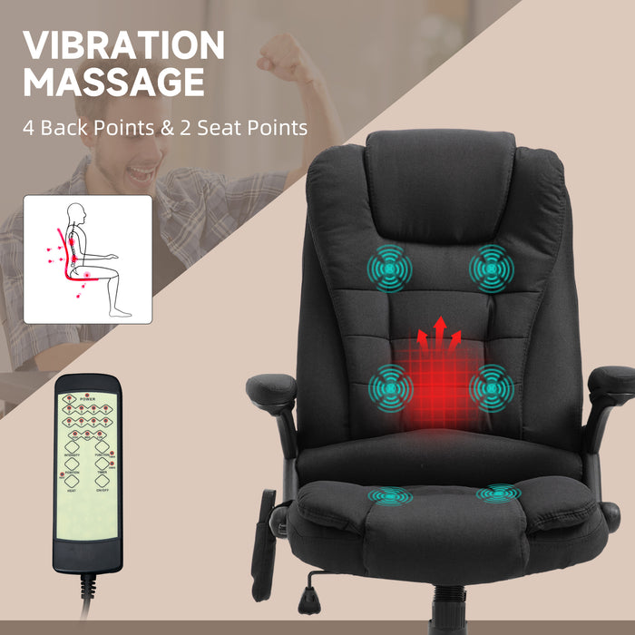 Heated Massage Recliner Chair - Six-Point Massaging Office Seat with Linen-Feel Fabric & 360° Swivel Wheels - Comfort for Home Office Workers
