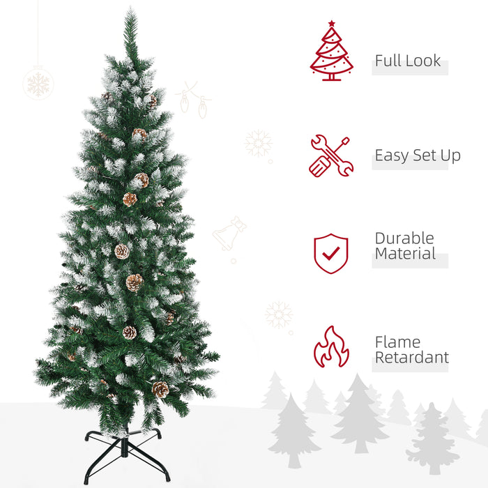 Artificial Christmas Tree with Pine Cones - 5-Foot Tall with Realistic Green and White Branches - Perfect for Indoor Festive Decorations