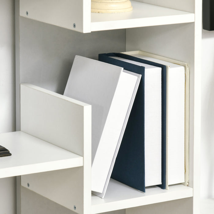 6-Tier Bookshelf - Modern White Bookcase with 11 Open Shelves for Decorative Storage - Ideal for Home Office and Study Organization