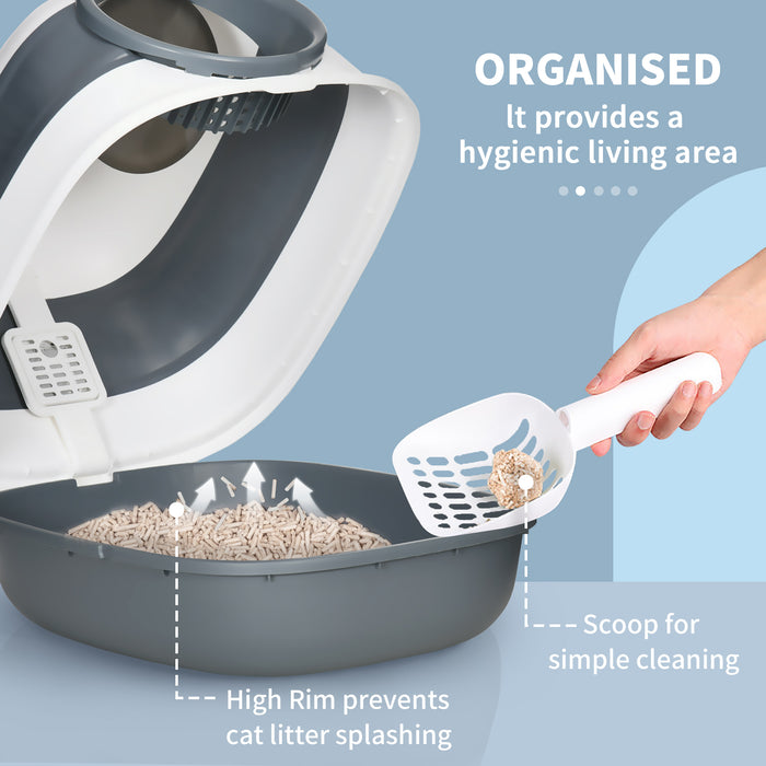 Hooded Litter Box with High Edges - Spill-Proof, Deodorizing Litter Tray with Dual-Entry - Includes Scoop for Easy Clean-Up