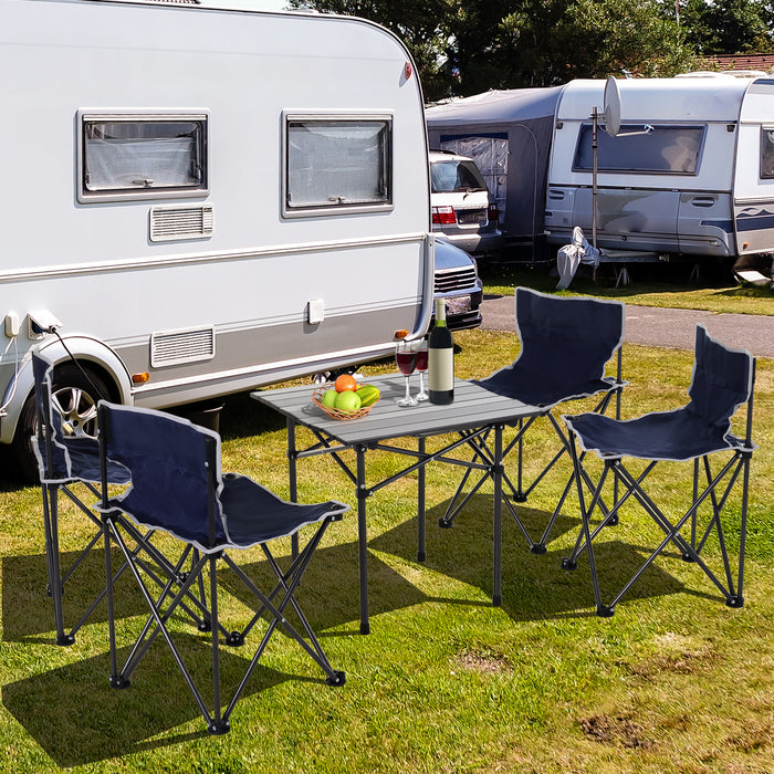5-Piece Camping Table & Chair Set - Foldable Aluminium Furniture with Roll-up Top, Lightweight and Portable - Ideal for Picnics and Outdoor Activities