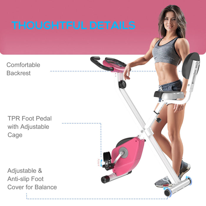Foldable Magnetic Resistance Exercise Bike - LCD Monitor, Adjustable Seat, Heart Rate & Foot Pads - Compact Home Office Fitness Solution