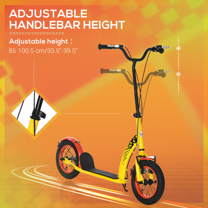 Kids Kick Scooter with Dual Braking System - Adjustable Height, Inflatable 12" Rubber Wheels, Perfect for Ages 5+ - Vibrant Yellow for Active Outdoor Fun